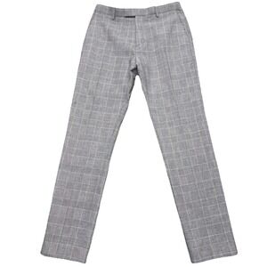 Reiss Kray Tailored Trousers Mens 32x32 Blue Gray Check Cotton Linen Pant Preppy
